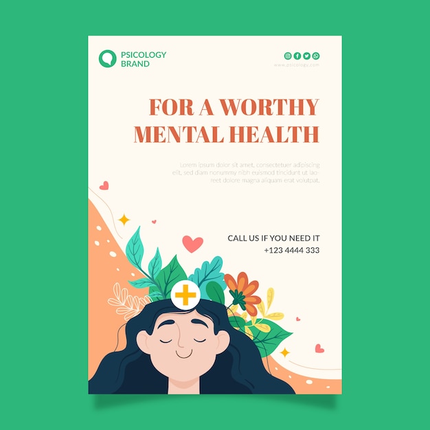 Free vector flat vertical poster template for world mental health day