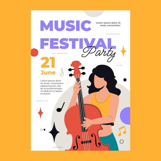 Flat vertical poster template for world music day celebration