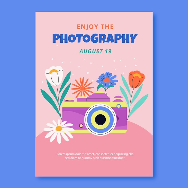 Free Vector flat vertical poster template for world photography day celebration