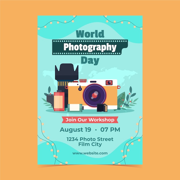 Free Vector flat vertical poster template for world photography day