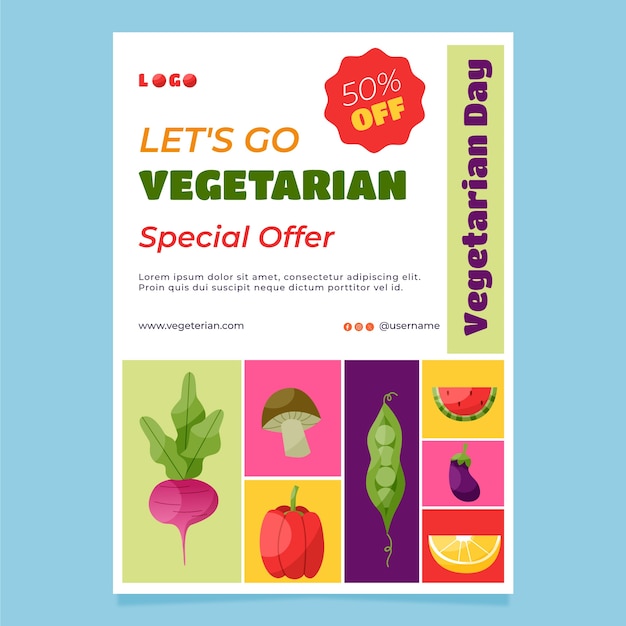 Flat vertical poster template for world vegetarian day