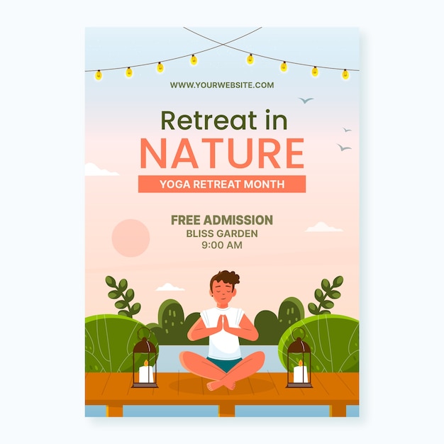 Flat vertical poster template for yoga retreat