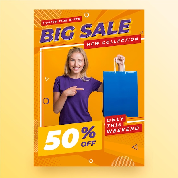 Flat vertical sale poster template with photo