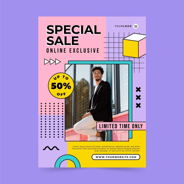 Flat vertical sale poster template with photo