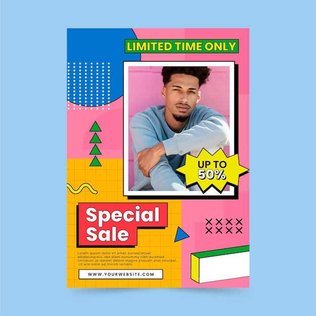 Flat vertical sale poster template with photo