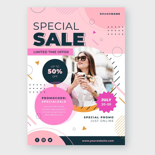 Flat vertical sale poster template with photo