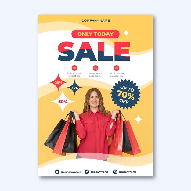 Flat vertical sale poster template with photo