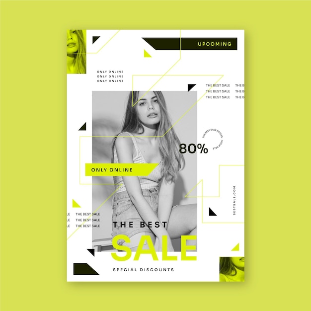 Flat vertical sale poster template with photo