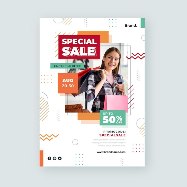 Flat vertical sale poster template with photo