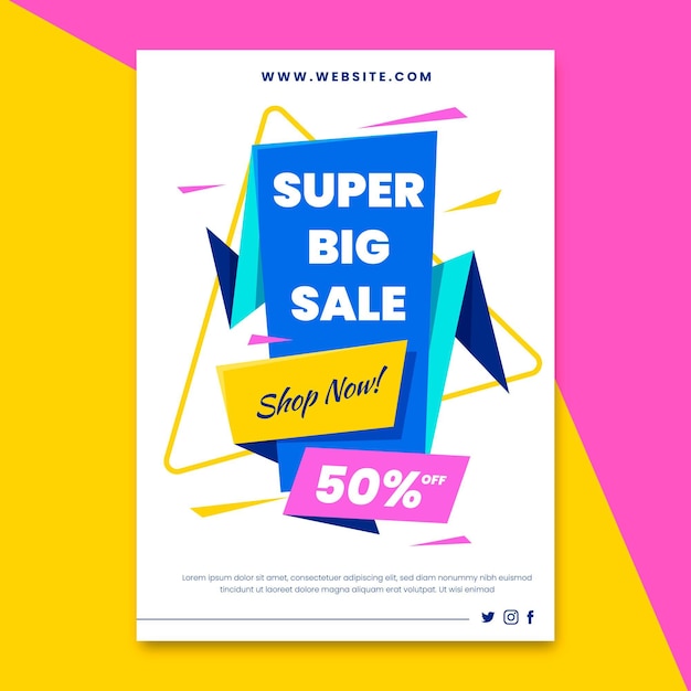 Flat vertical sale poster template