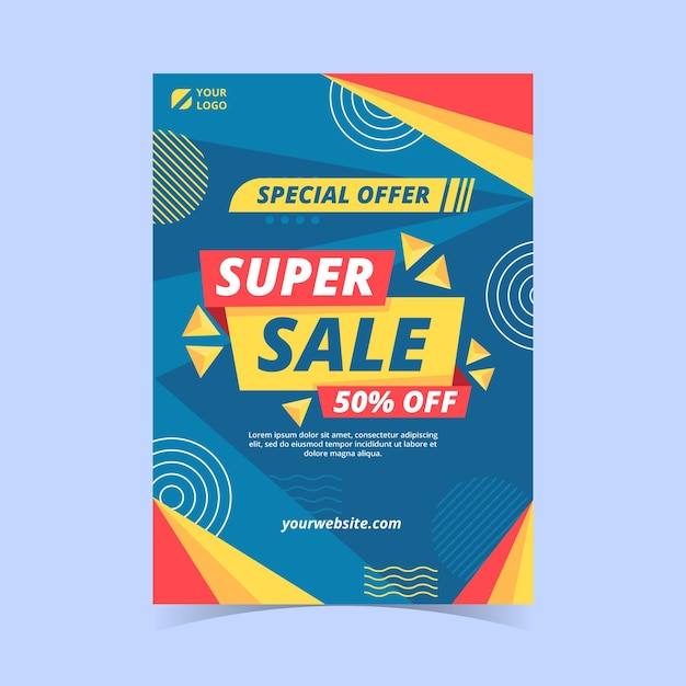 Flat vertical sale poster template