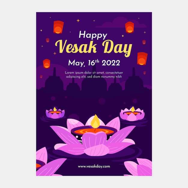 Flat vesak day greeting card template