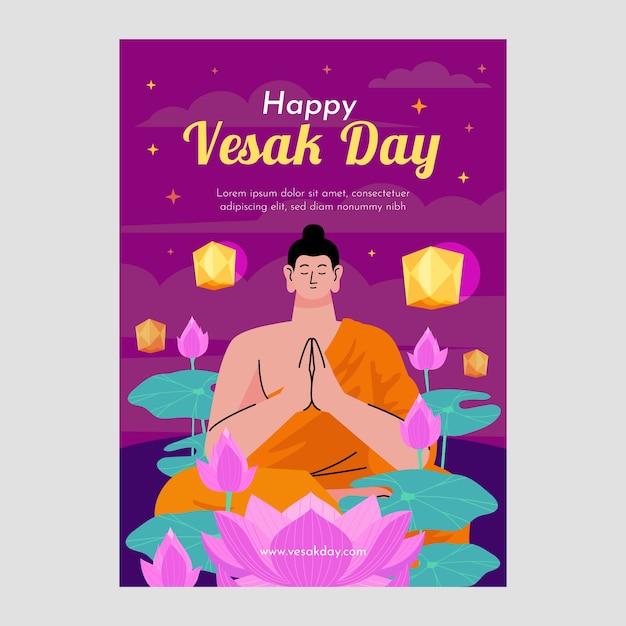 Flat vesak day greeting card template