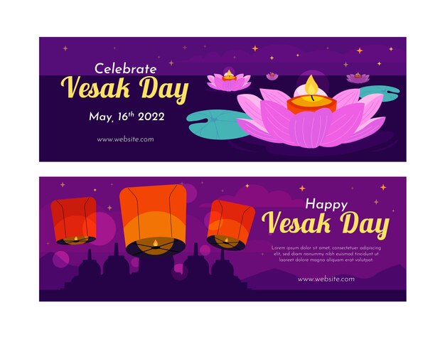 Flat vesak day horizontal banners pack