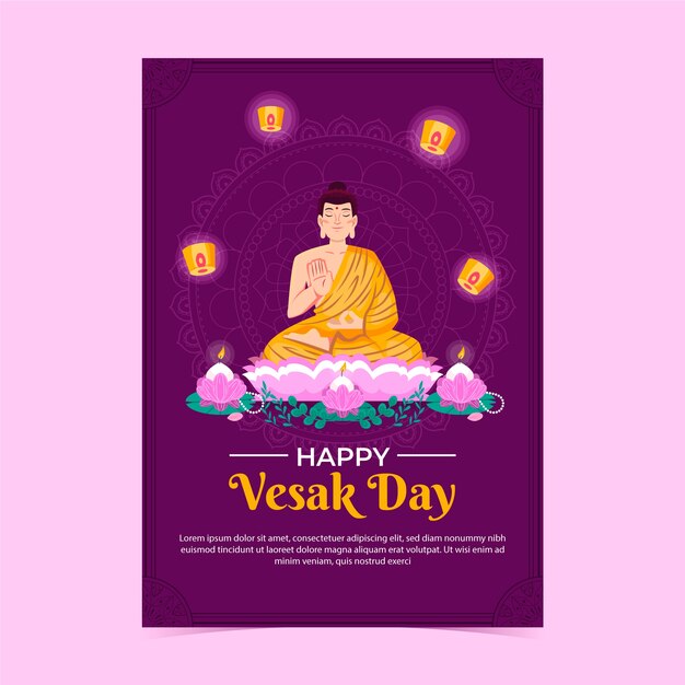 Flat vesak day vertical poster template