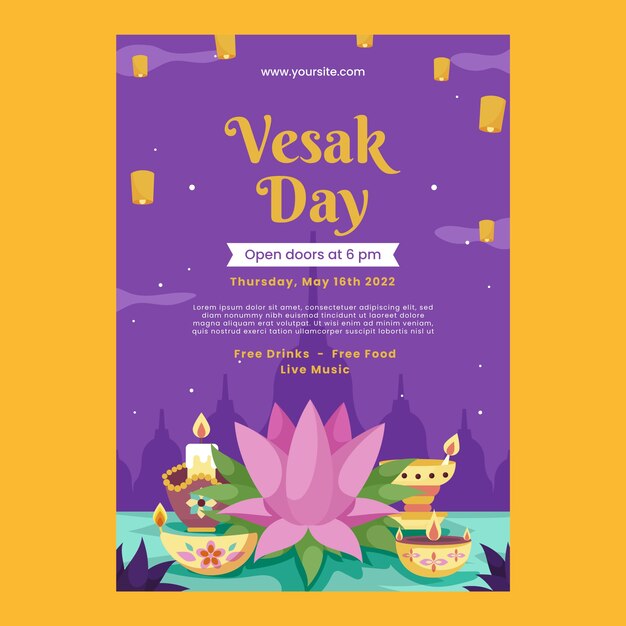 Flat vesak day vertical poster template