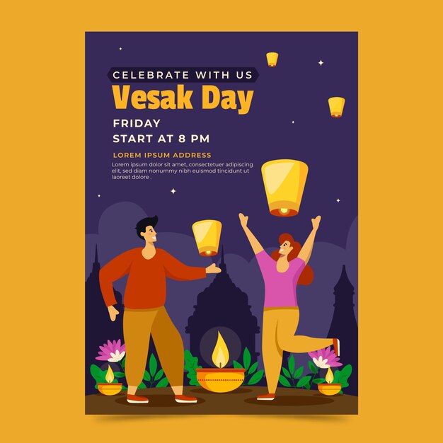 Flat vesak day vertical poster template