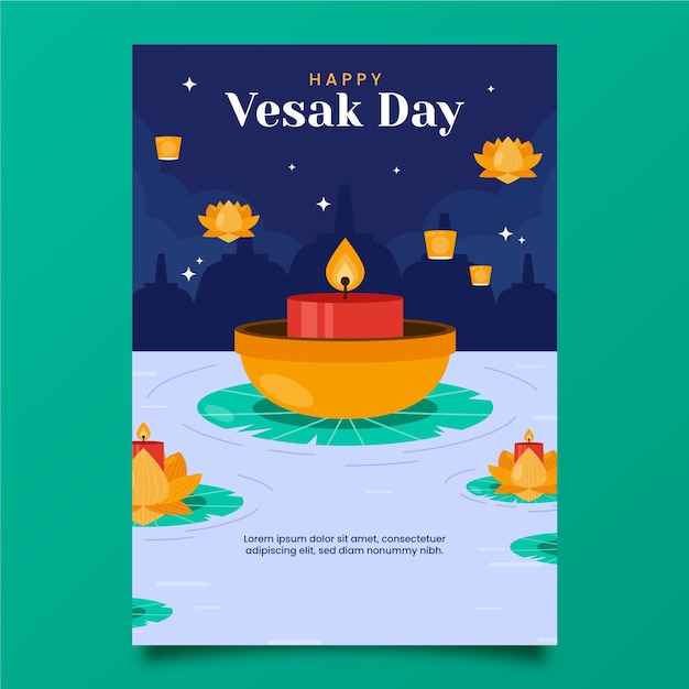 Free Vector flat vesak greeting card template