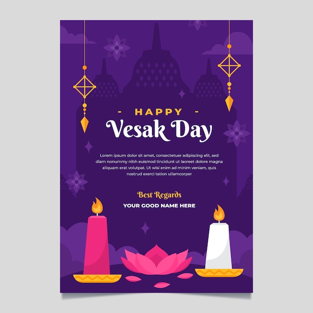 Flat vesak greeting card template