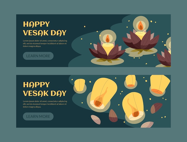 Free vector flat vesak horizontal banners pack