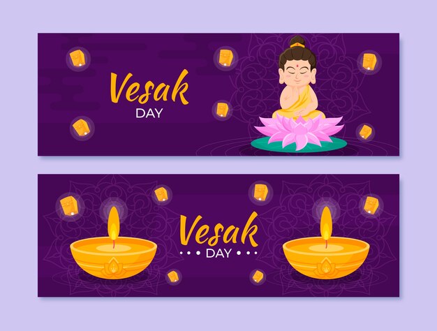 Flat vesak horizontal banners pack