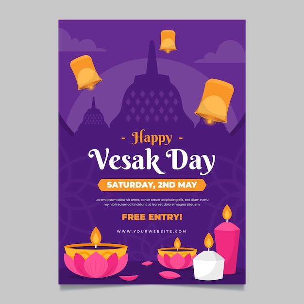 Free Vector flat vesak vertical poster template