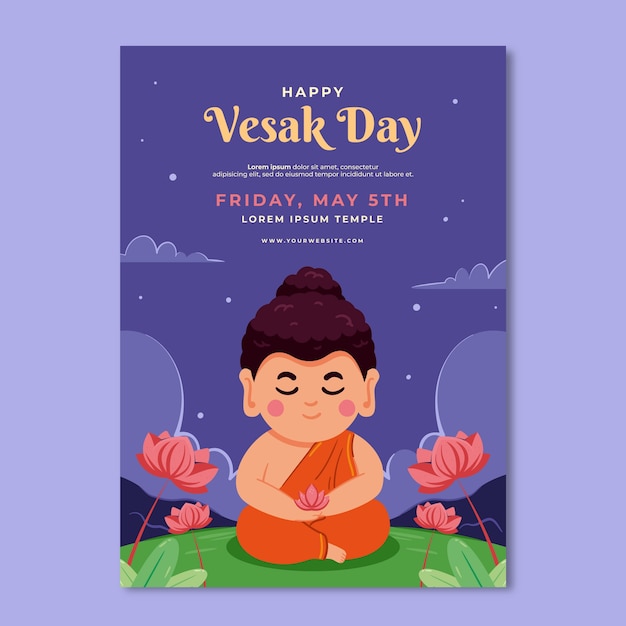 Flat vesak vertical poster template