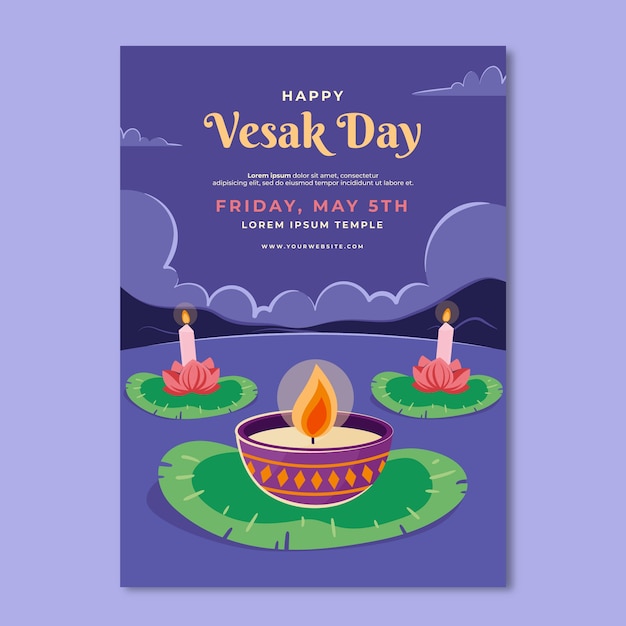 Free Vector flat vesak vertical poster template