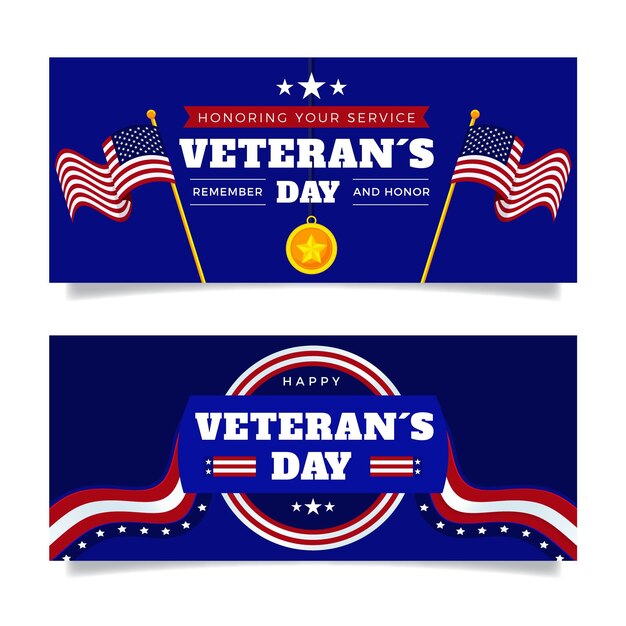 Flat veteran's day horizontal banners set