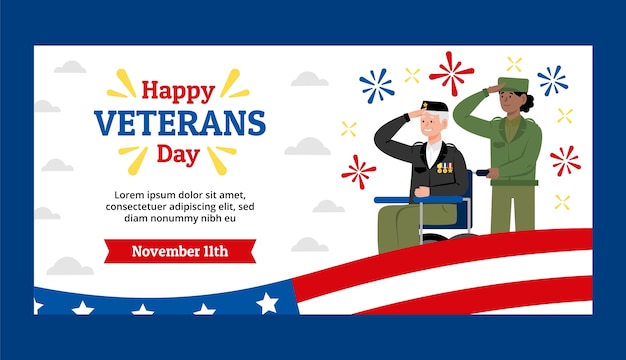 Free Vector flat veterans day horizontal banner template