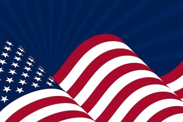 Flat waving american flag background