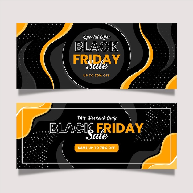 Flat wavy black friday horizontal banners set