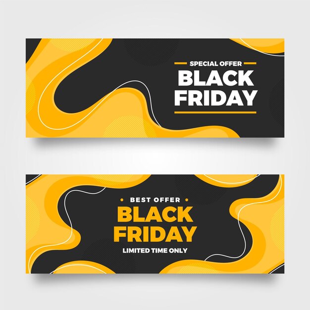 Flat wavy black friday horizontal banners set