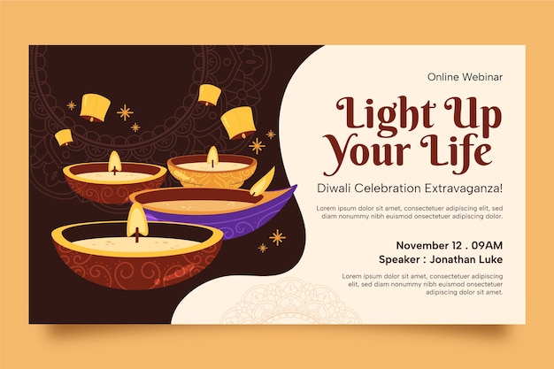 Flat webinar template for diwali festival celebration