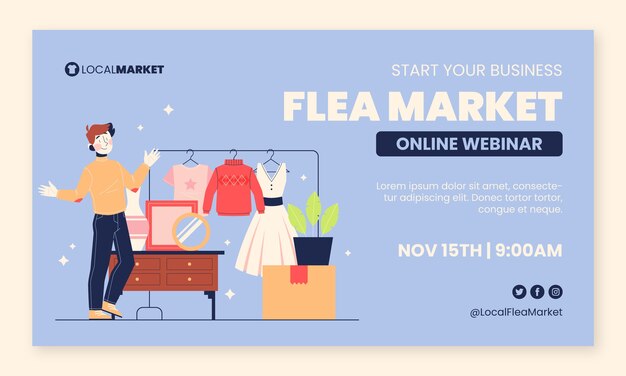 Flat webinar template for second-hand flea market event