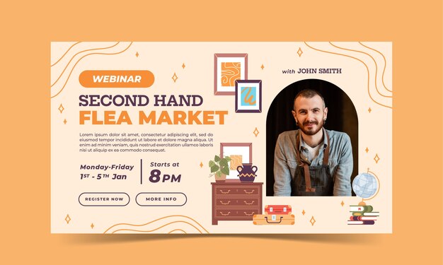 Flat webinar template for second-hand flea market event