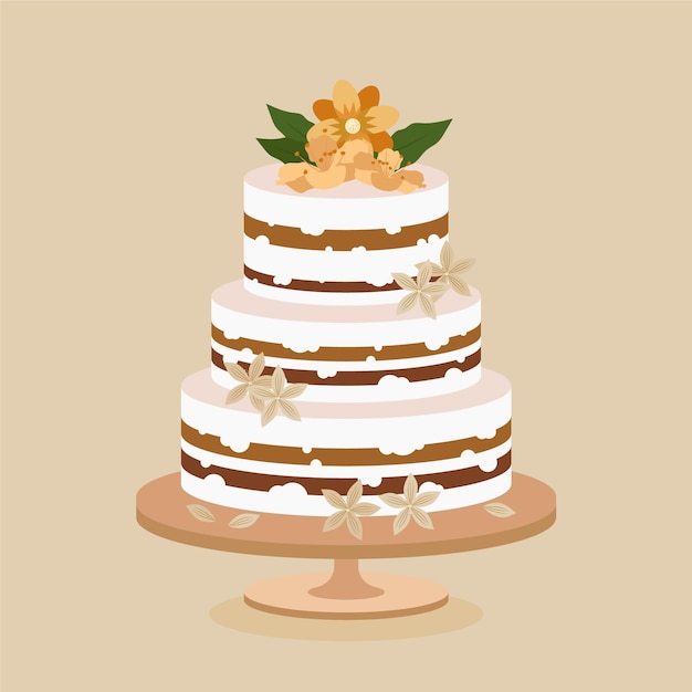 Free Vector flat wedding cake with topper