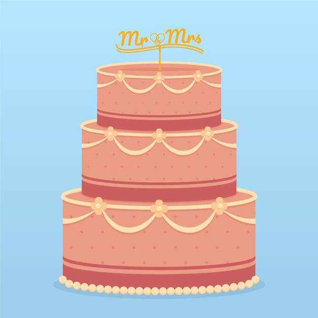 Free Vector flat wedding cake with topper