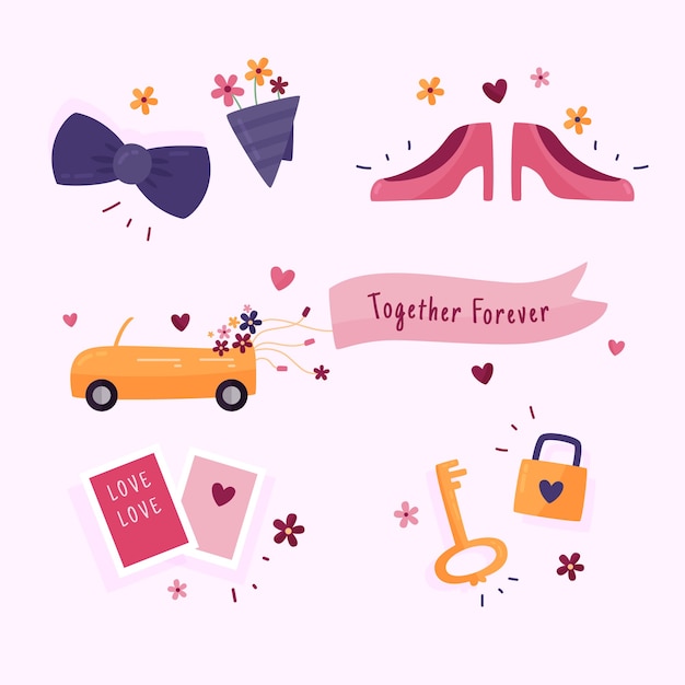 Free Vector flat wedding element collection