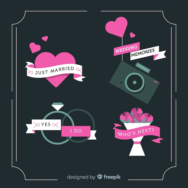 Free Vector flat wedding element collection