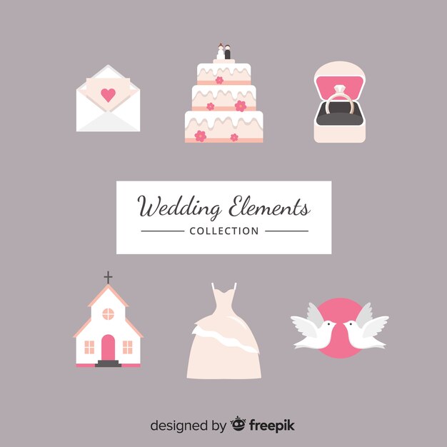 Free Vector flat wedding element collection