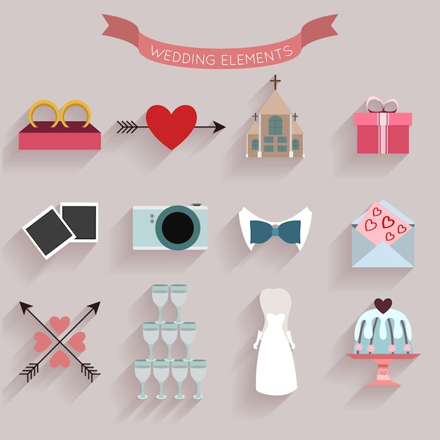 Free Vector flat wedding elements