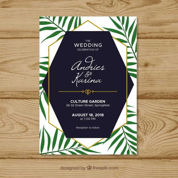 Flat wedding invitation template wit floral style