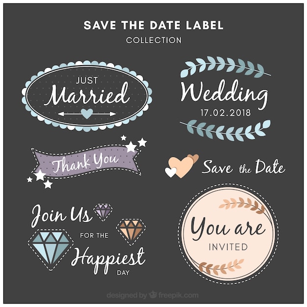 Free Vector flat wedding label collection with modern style