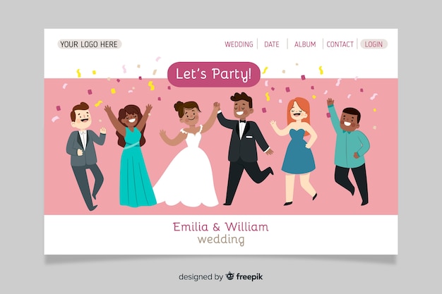 Free Vector flat wedding landing page template