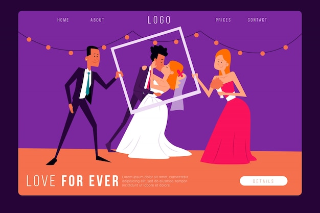 Free Vector flat wedding landing page template