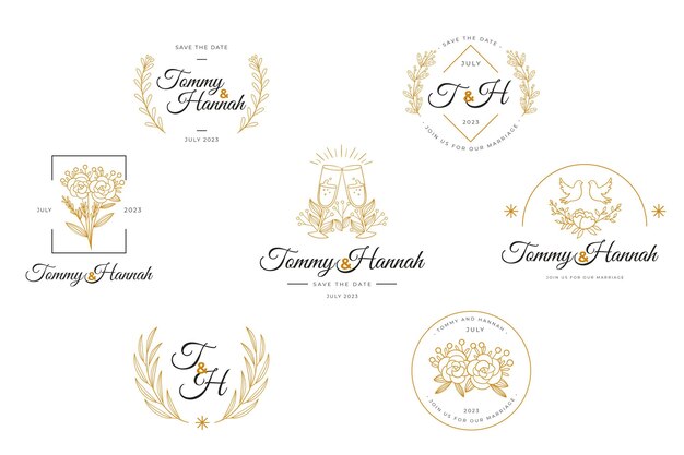 Flat wedding logo collection