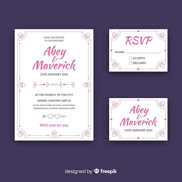 Flat wedding stationery template collection