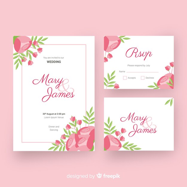 Flat wedding stationery template collection