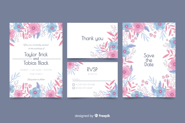 Free vector flat wedding stationery template collection